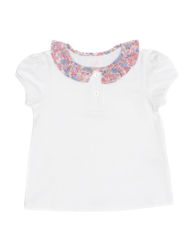 jersey polo with printed collar frill