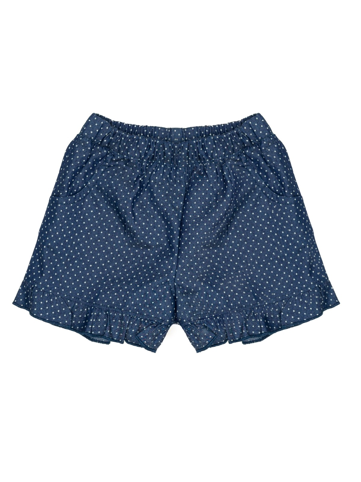 shorts in tela di cotone denim a pois