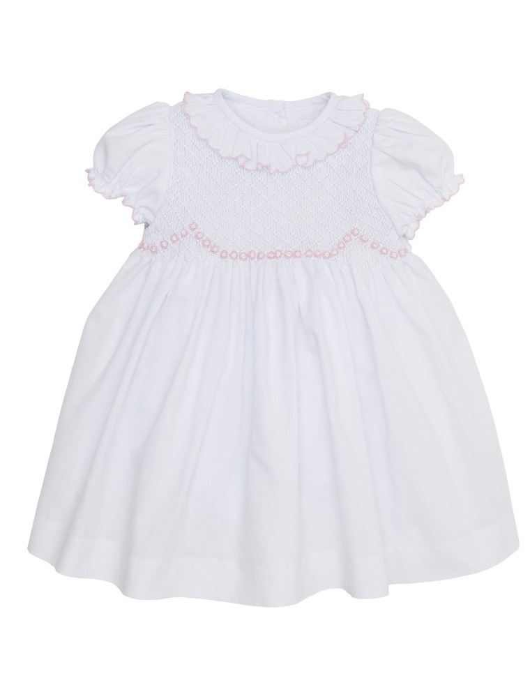 vestito battesimale in voile con smock a MANICA CORTA 
