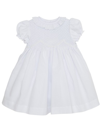 vestito battesimale in voile con smock a MANICA CORTA 