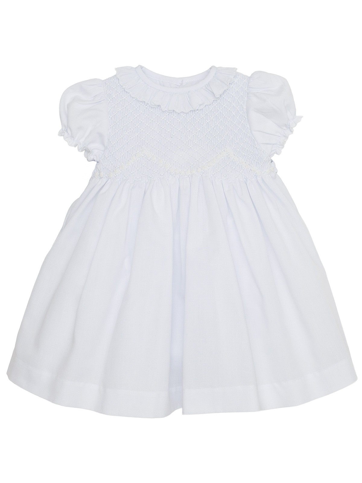 vestito battesimale in voile con smock a MANICA CORTA 