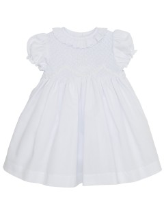 vestito battesimale in voile con smock a MANICA CORTA 