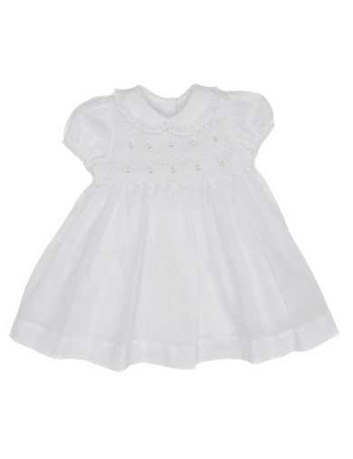 voile baptismal dress with smock and SHORT SLEEVES