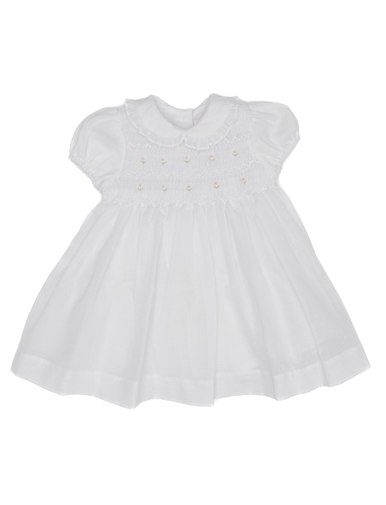 vestito battesimale in voile con smock a MANICA CORTA