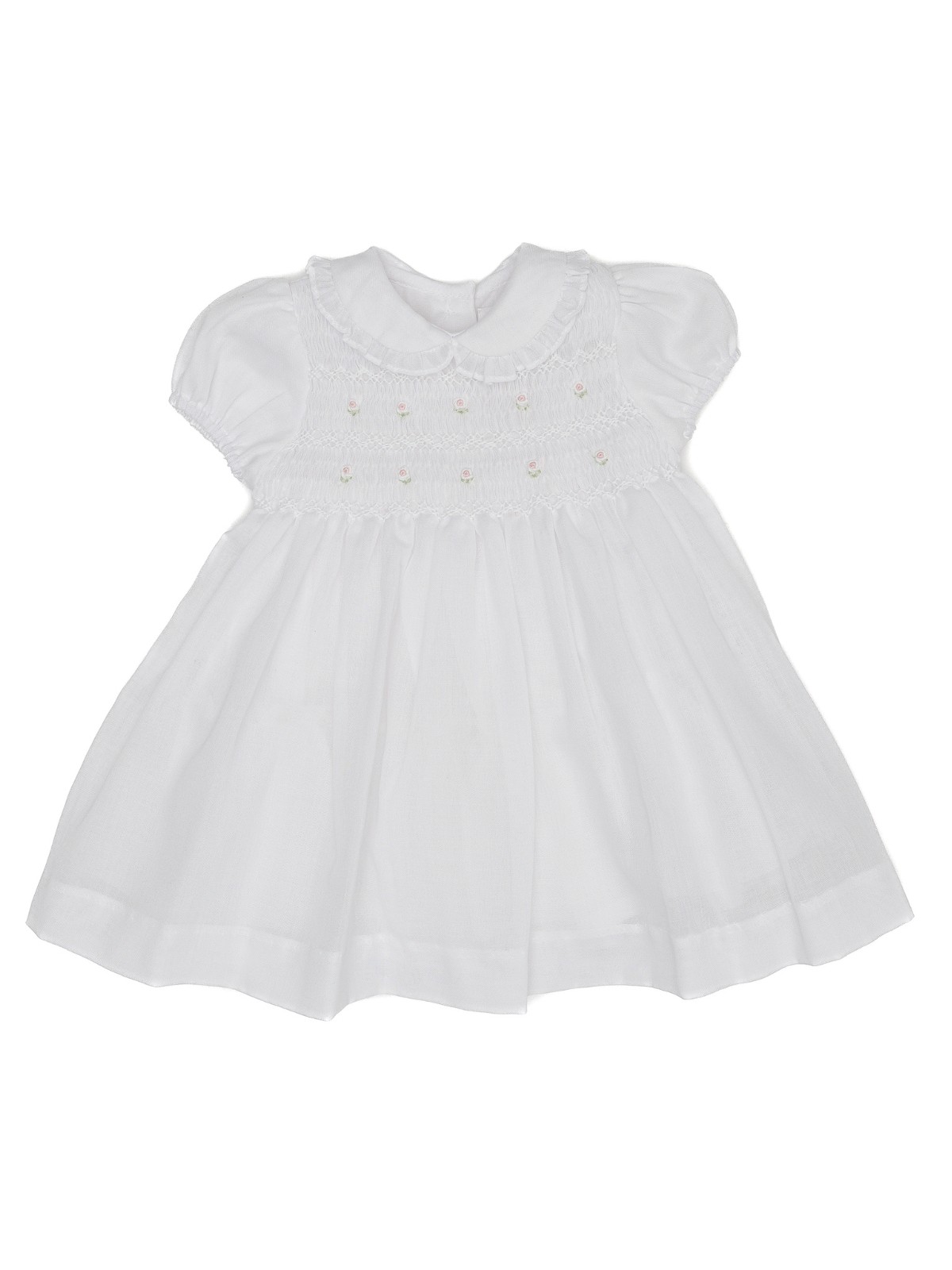 voile baptismal dress with smock and SHORT SLEEVES