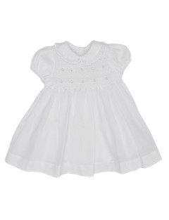 voile baptismal dress with smock and SHORT SLEEVES