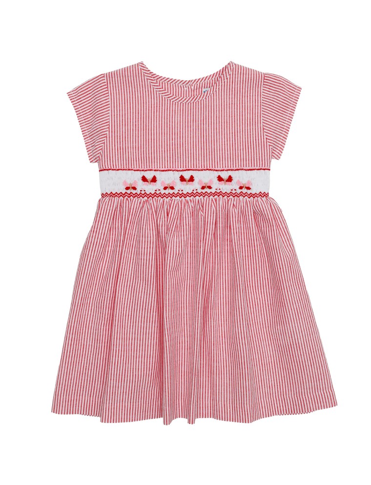 vestito a righe goffrate con smock a MANICA CORTA