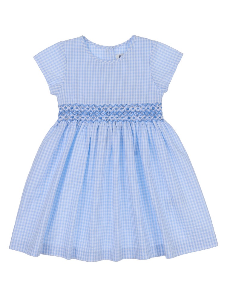 seersucker checks dress with smock and LONG SLEEVE