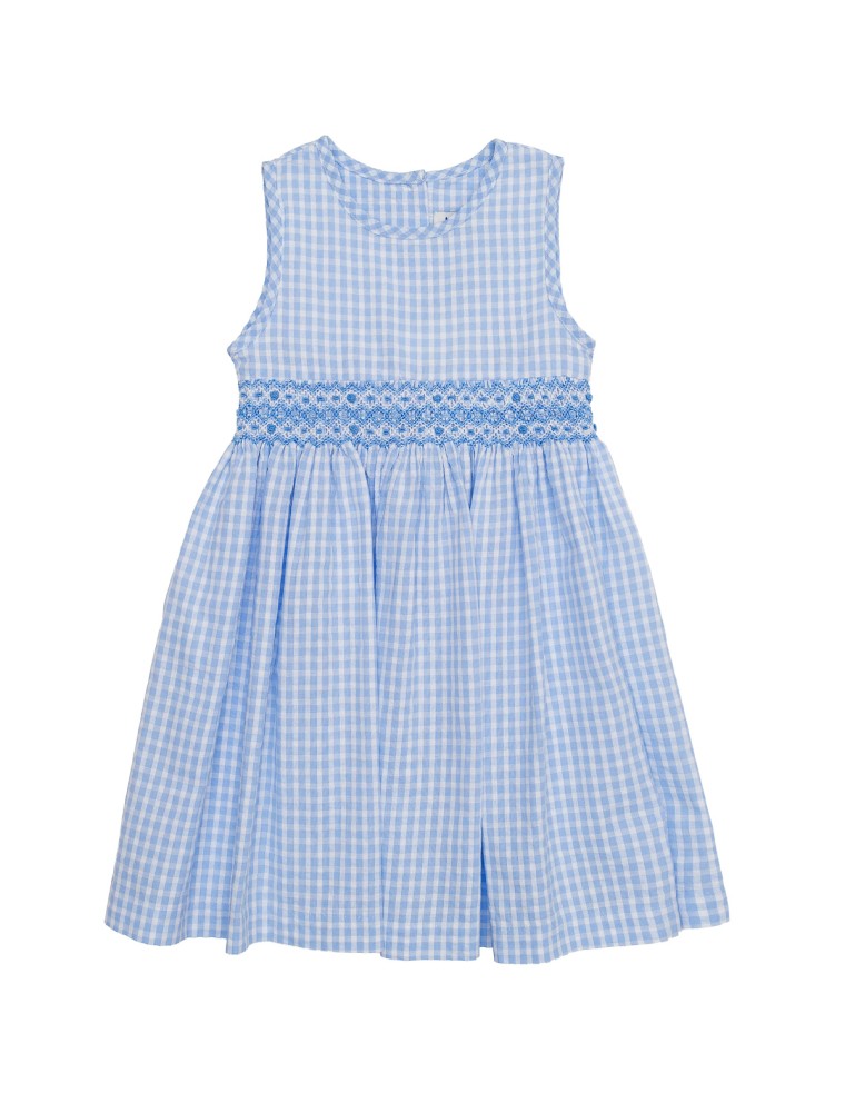 embossed checked dress with smock