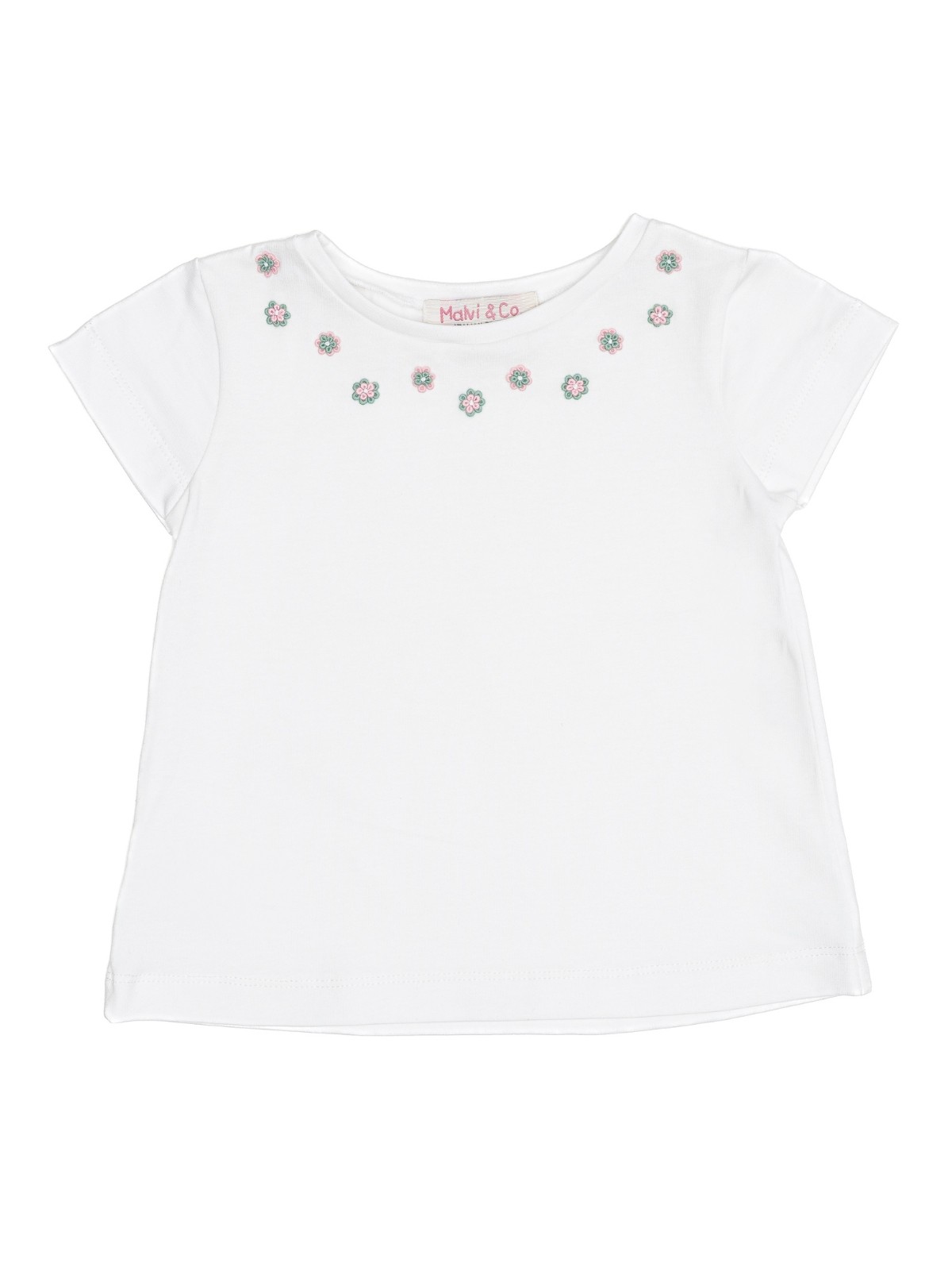 T-shirt in jersey con ricamo fiori doppi