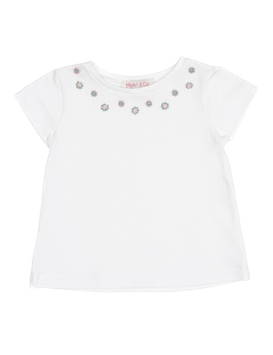 T-shirt in jersey con ricamo fiori doppi
