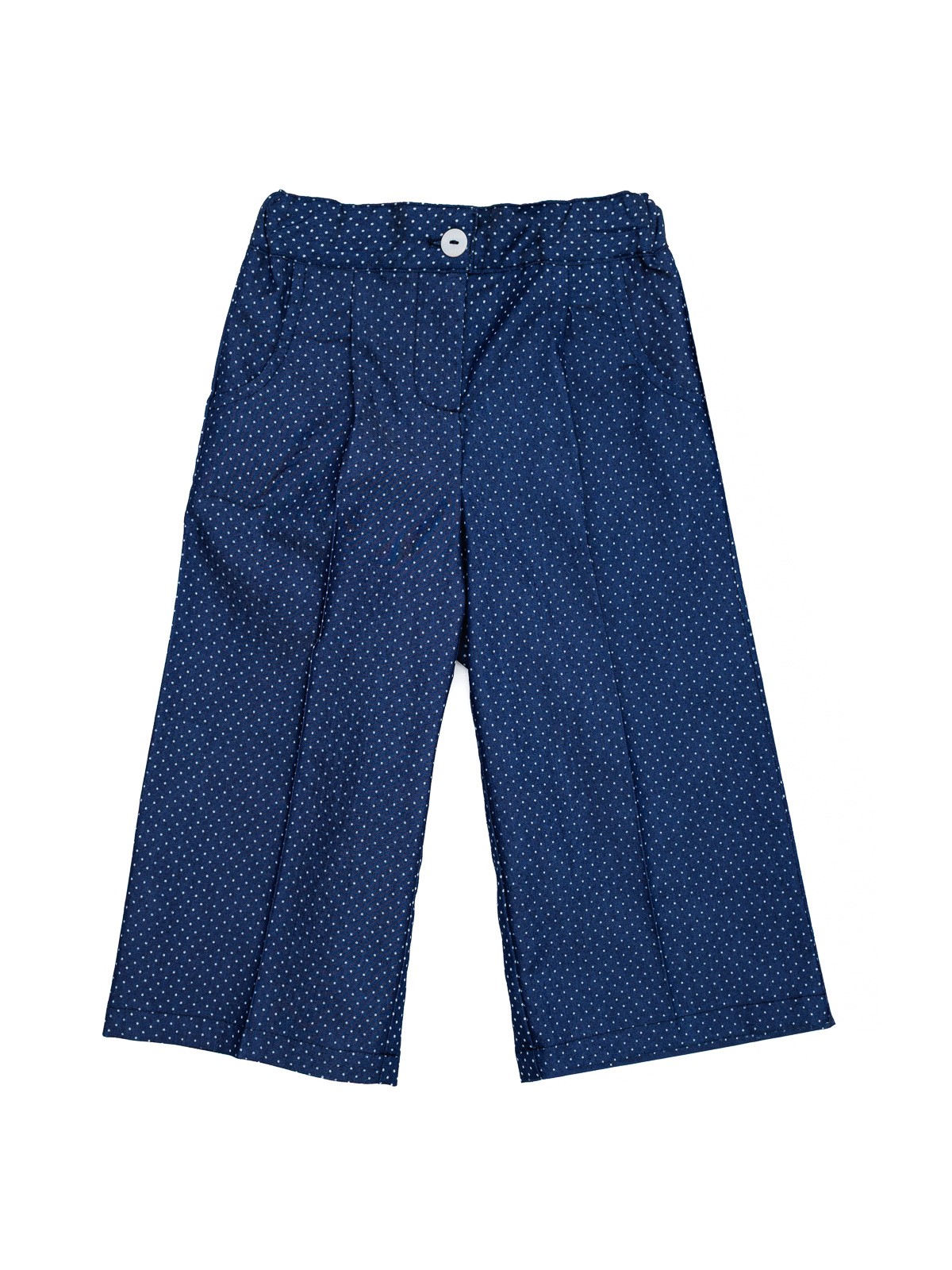pantaloni palazzo in tela di cotone denim a pois