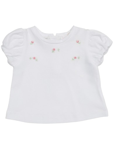 T-shirt in jersey con ricamo boccioli di rosa