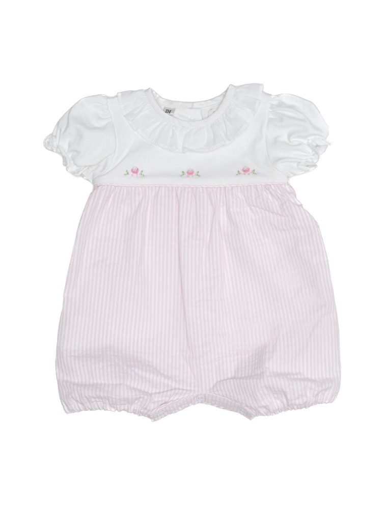 pagliaccetto bimba in jersey e righe goffrate con ricamo