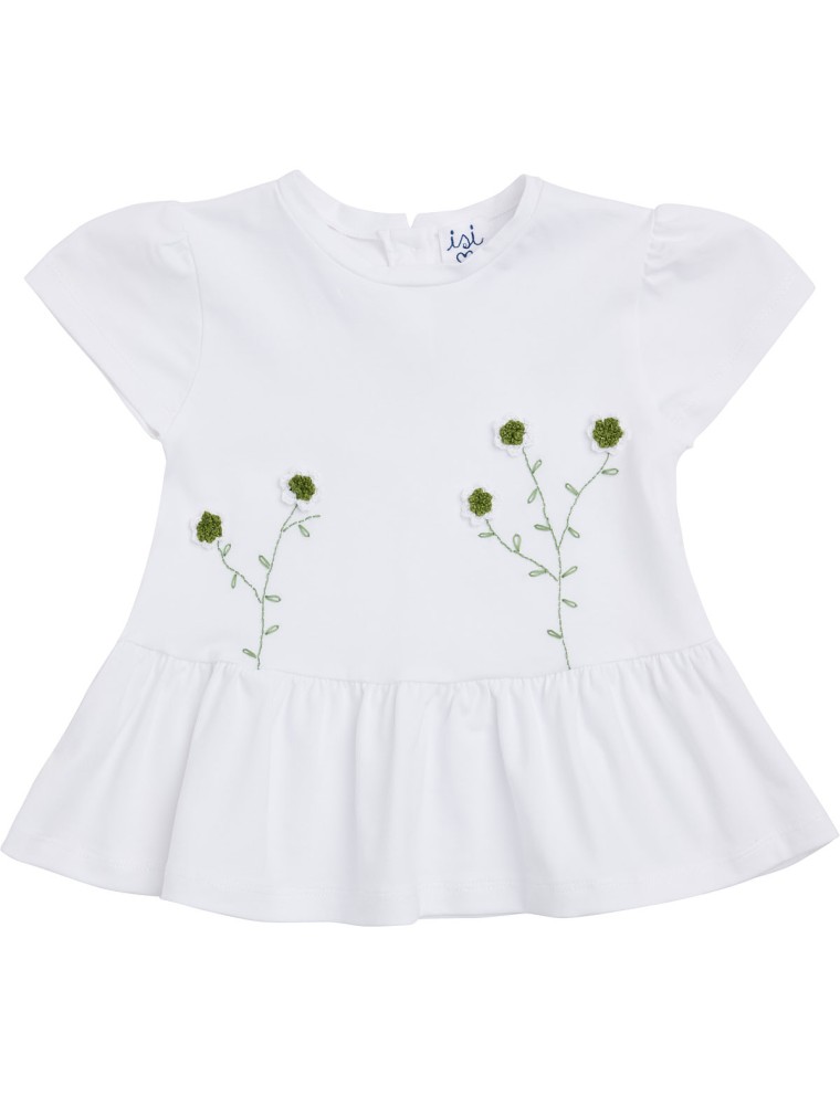 T-shirt in jersey con fiori all'uncinetto