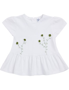 T-shirt in jersey con fiori all'uncinetto