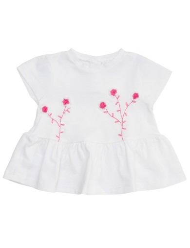 T-shirt in jersey con fiori all'uncinetto