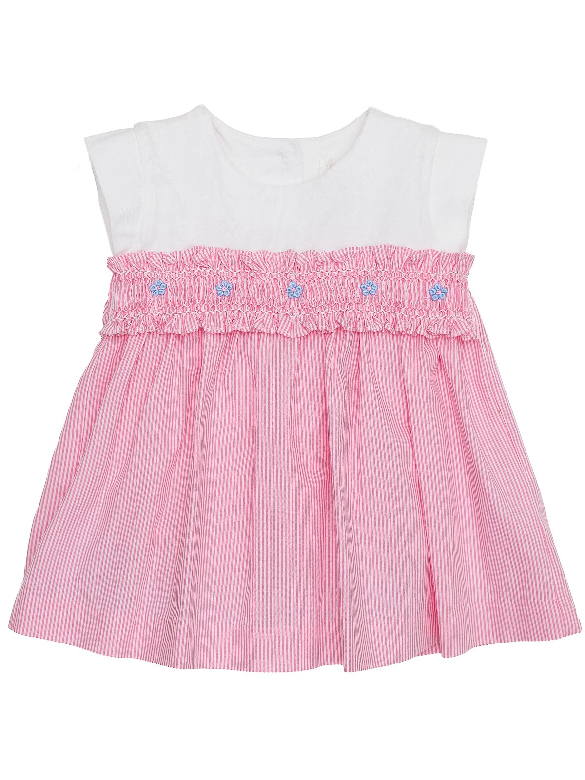 vestito smanicato in microrighe e jersey con smock