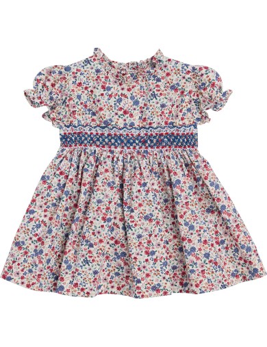 vestito in tessuto stampato a fiori con smock e MANICA CORTA