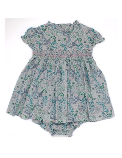 vestito in tessuto stampato a fiori con smock e MANICA CORTA