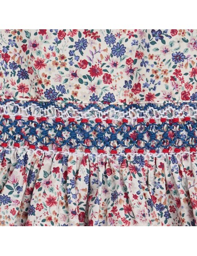 vestito in tessuto stampato a fiori con smock e MANICA CORTA