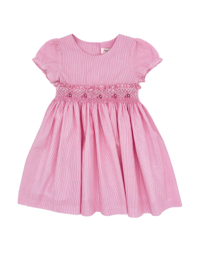 microstripes dress with smock and SHORT SLEEVES