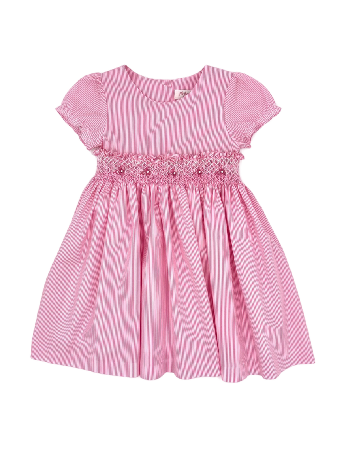 microstripes dress with smock and SHORT SLEEVES
