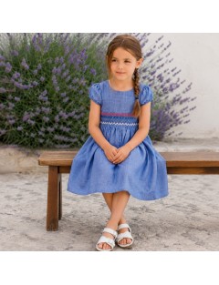 vestito in cotone fiammato con smock a MANICA CORTA