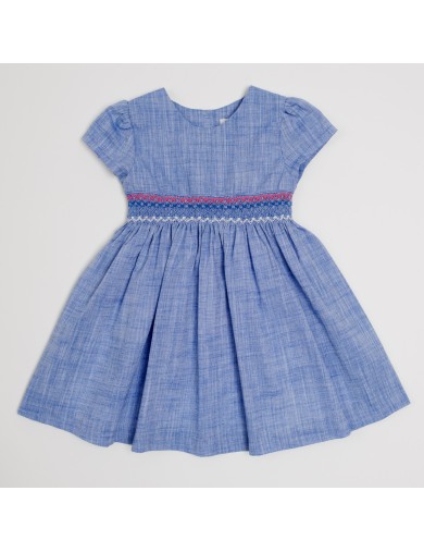 vestito in cotone fiammato con smock a MANICA CORTA