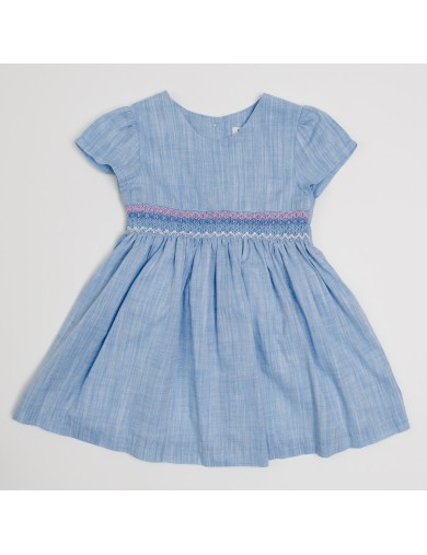 vestito in cotone fiammato con smock a MANICA CORTA