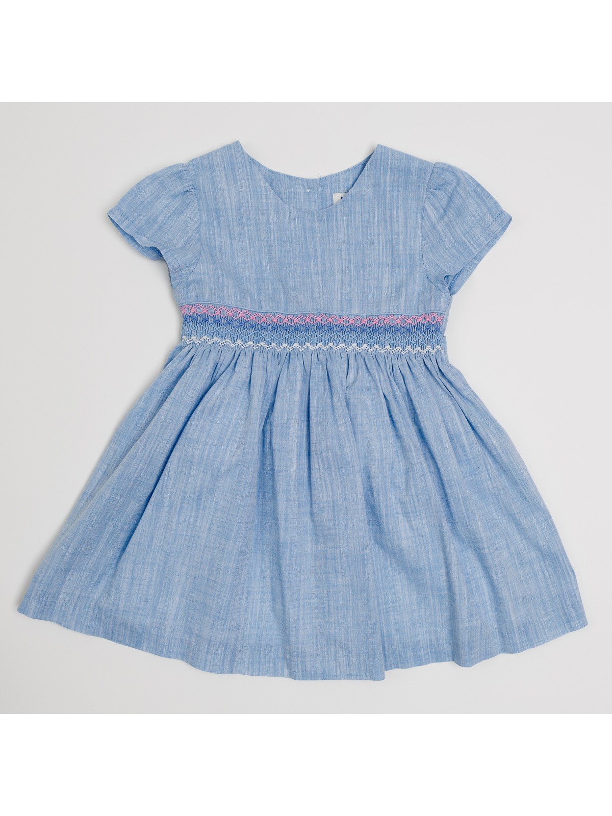 vestito in cotone fiammato con smock a MANICA CORTA