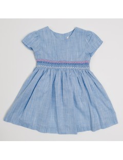 vestito in cotone fiammato con smock a MANICA CORTA