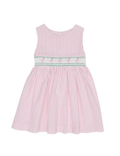 vestito a righe goffrate con smock