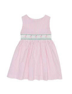 vestito a righe goffrate con smock