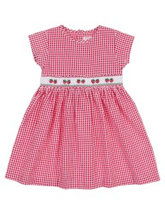 vestito a quadretti goffrati con fragole e smock in tono a manica corta