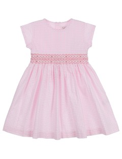 vestito a quadretti goffrati con smock in tono a manica corta