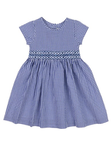 seersucker checks dress with smock on tone with short sleeves