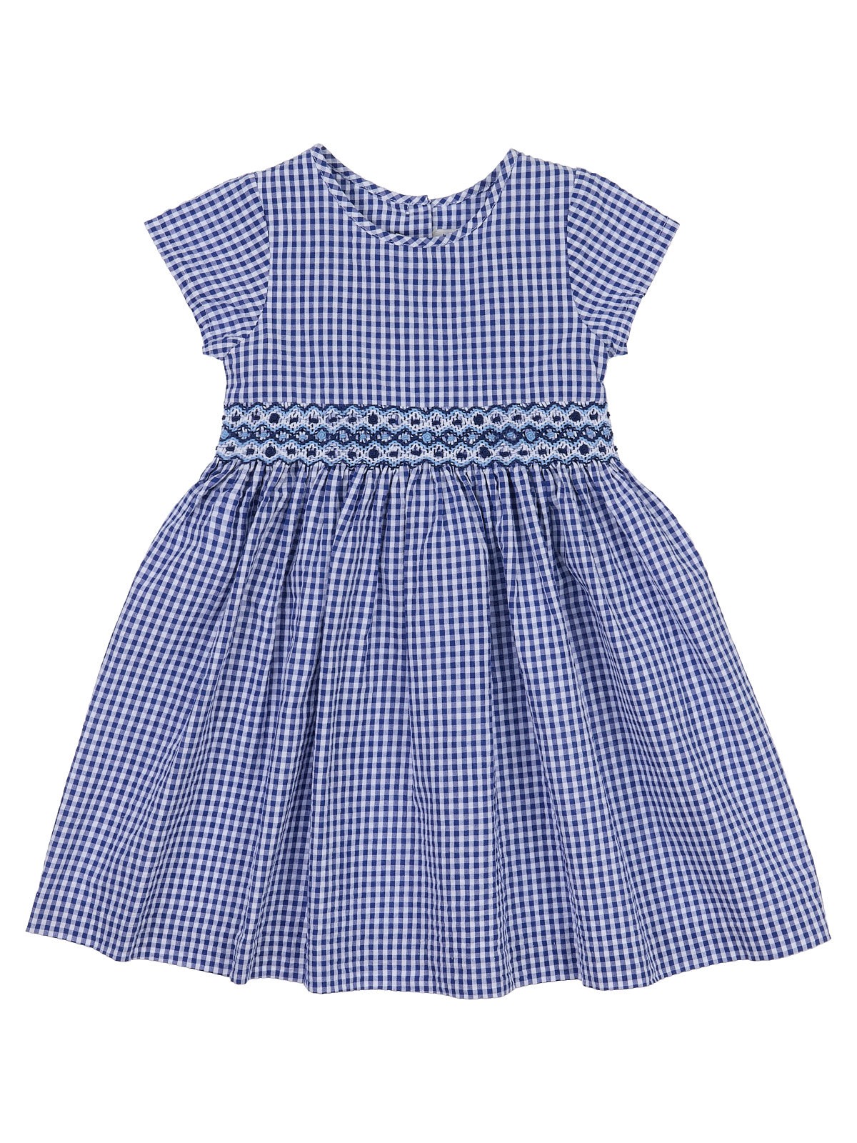 seersucker checks dress with smock on tone with short sleeves