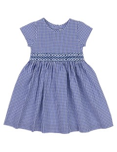 seersucker checks dress with smock on tone with short sleeves