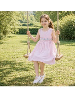 vestito a righe goffrate con tulipani su smock 