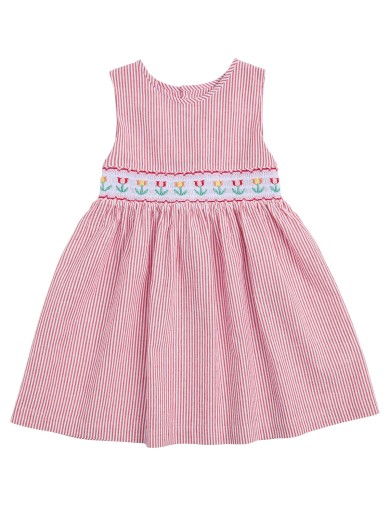 vestito a righe goffrate con tulipani su smock 