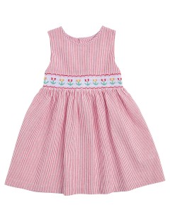 vestito a righe goffrate con tulipani su smock 