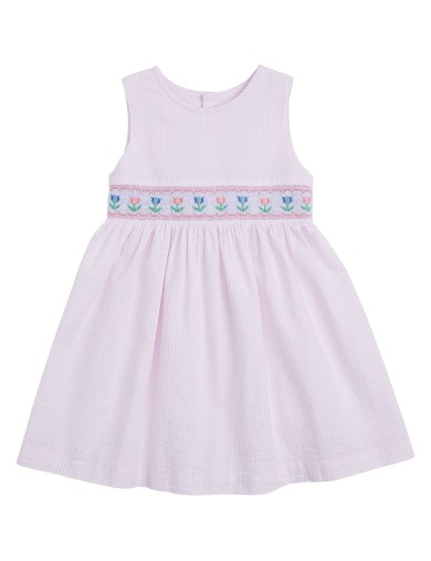 vestito a righe goffrate con tulipani su smock 