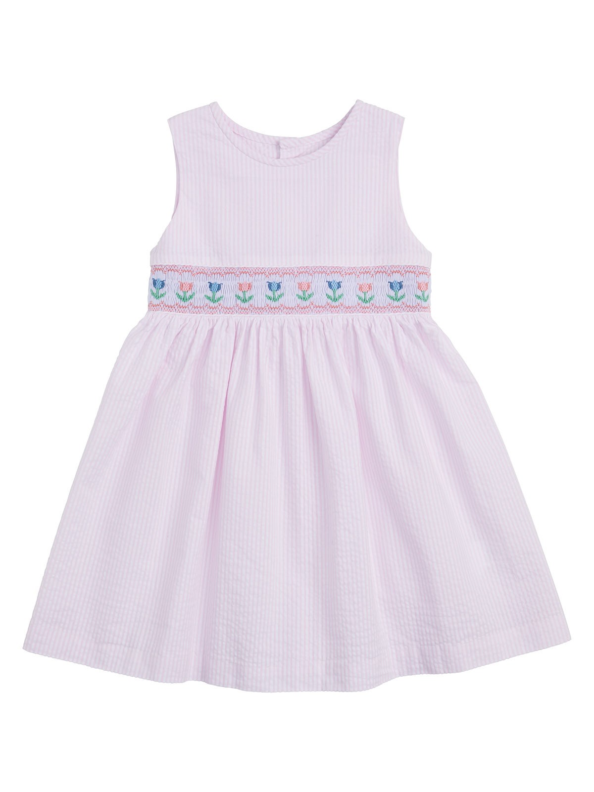 vestito a righe goffrate con tulipani su smock 