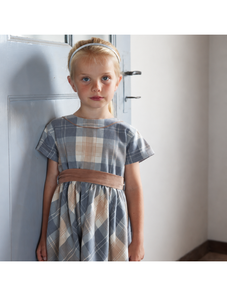 fashion tartan dress with corduroy (3000 lines) belt