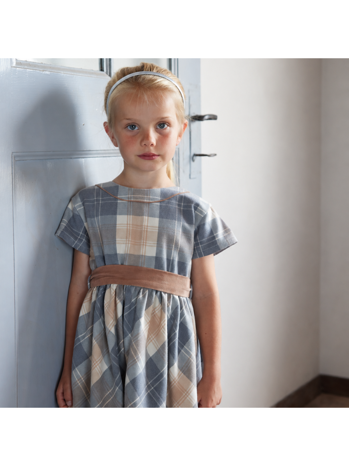 vestito in tartan moda con cintura in velluto 3000 righe