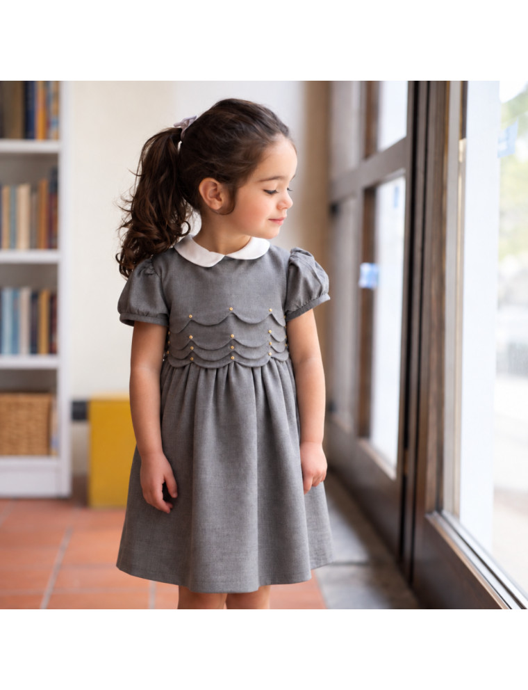flannel dress with scallops and embroidery on top