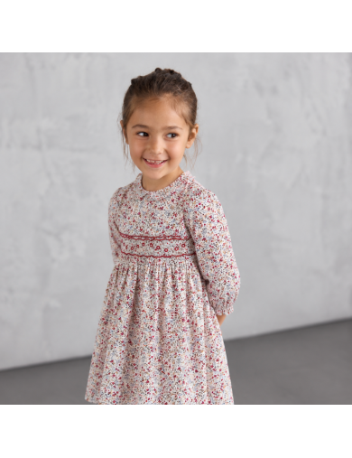 vestito in tessuto stampato con smock a MANICA LUNGA 