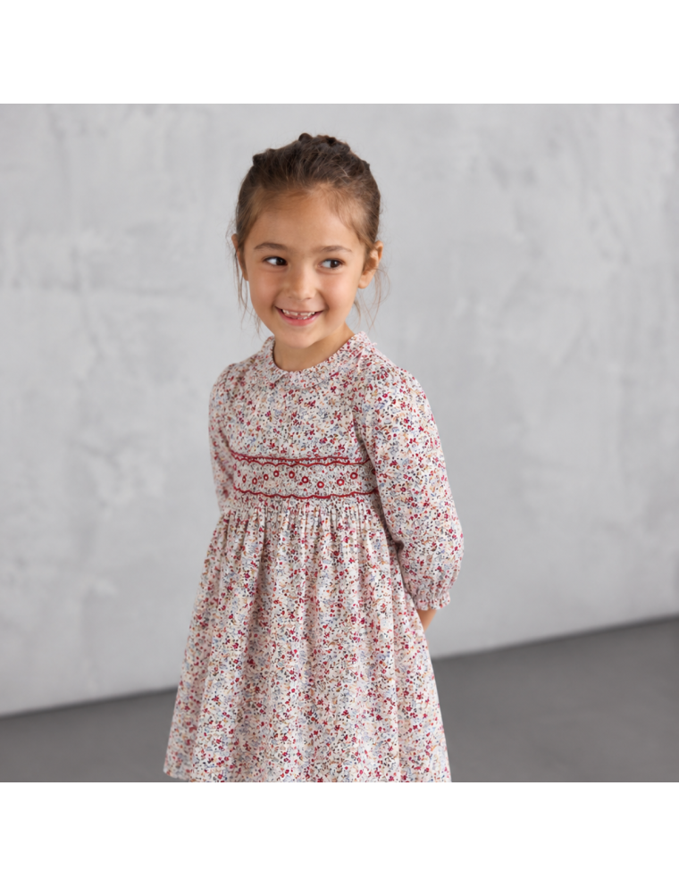 vestito in tessuto stampato con smock a MANICA LUNGA 
