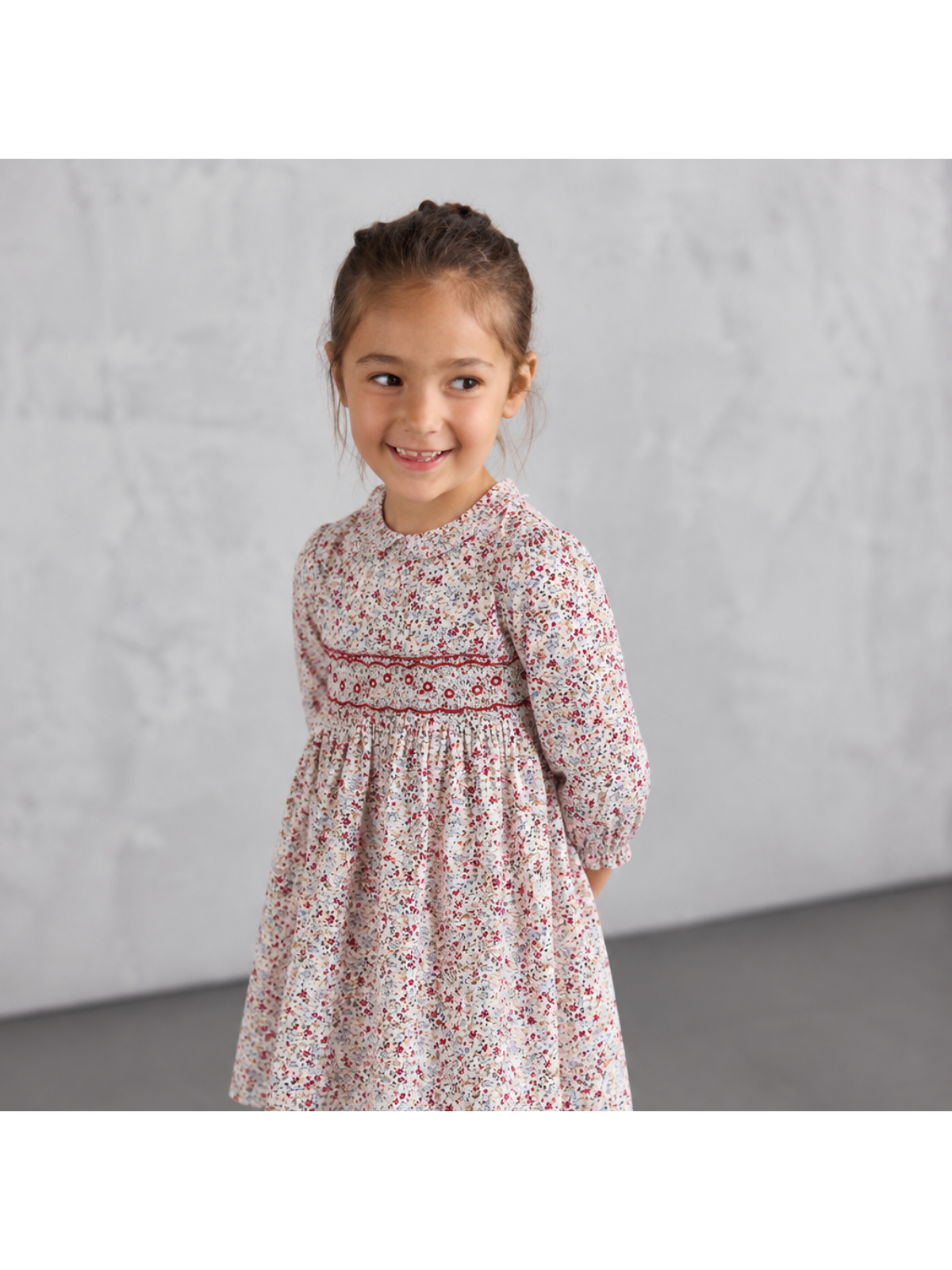 vestito in tessuto stampato con smock a MANICA LUNGA 